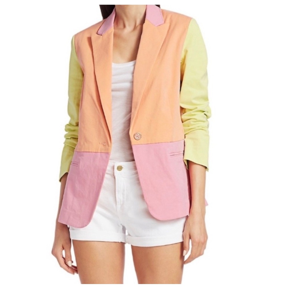 Tanya Taylor Darwin Colorblock Blazer Women 6 Multicolor Neon